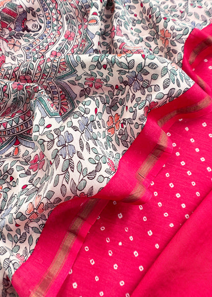 Bandhani Suit In Maheshwari With Madhubani Dupatta