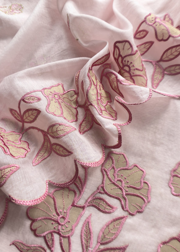 Pastel Pink Mul Cotton Suit With Lotus Appliqué Work