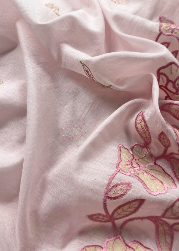 Pastel Pink Mul Cotton Suit With Lotus Appliqué Work