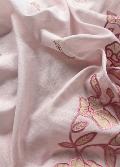Pastel Pink Mul Cotton Suit With Lotus Appliqué Work