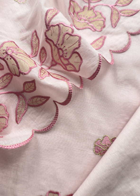 Pastel Pink Mul Cotton Suit With Lotus Appliqué Work