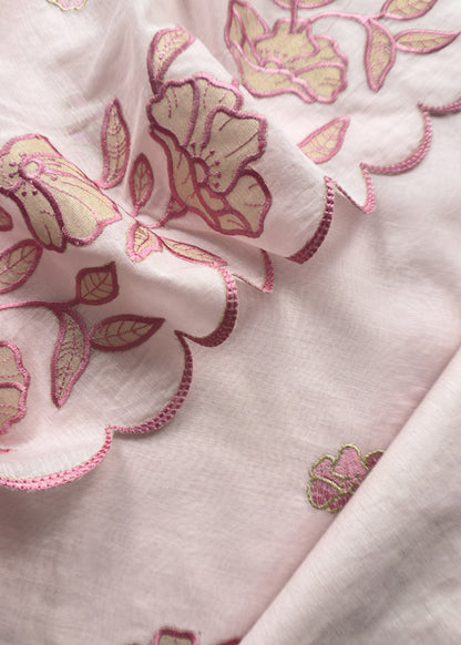 Pastel Pink Mul Cotton Suit With Lotus Appliqué Work