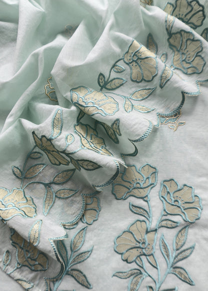 Powder Blue Mul Cotton Suit With Lotus Appliqué Work