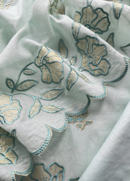 Powder Blue Mul Cotton Suit With Lotus Appliqué Work