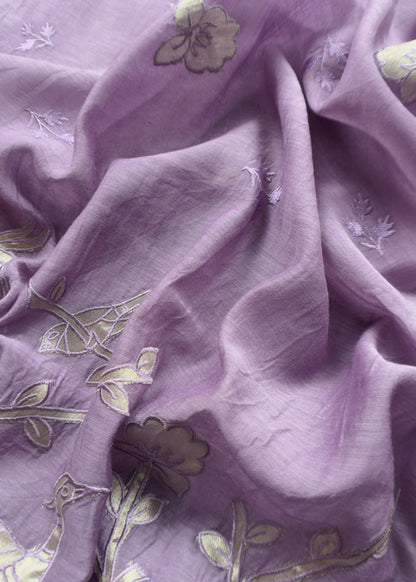 Mauve Pure Mul Chanderi Suit With Tissue Applique Work