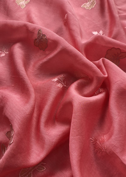 ⁠Blush Pink Pure Mul Chanderi Suit With Tissue Applique Work