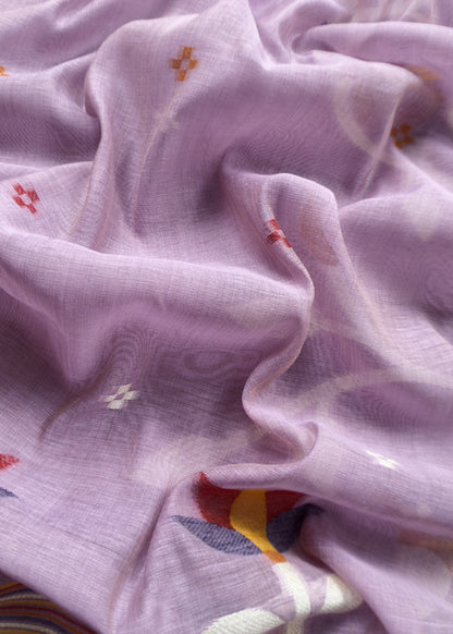 Dark Lavender Chidiya Jamdani Suit in Linen Chanderi Fabric