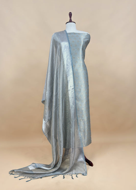 Blue Brocade Silk Kurta And Zari Panel Silk Dupatta