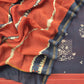 Blue with Orange Handloom Patola Unstitched Suit in Maheshwari Silk