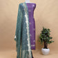Violet and Emerald Green Desi Tussar Kurta and Organza Silk Dupatta With Banarasi Weaves