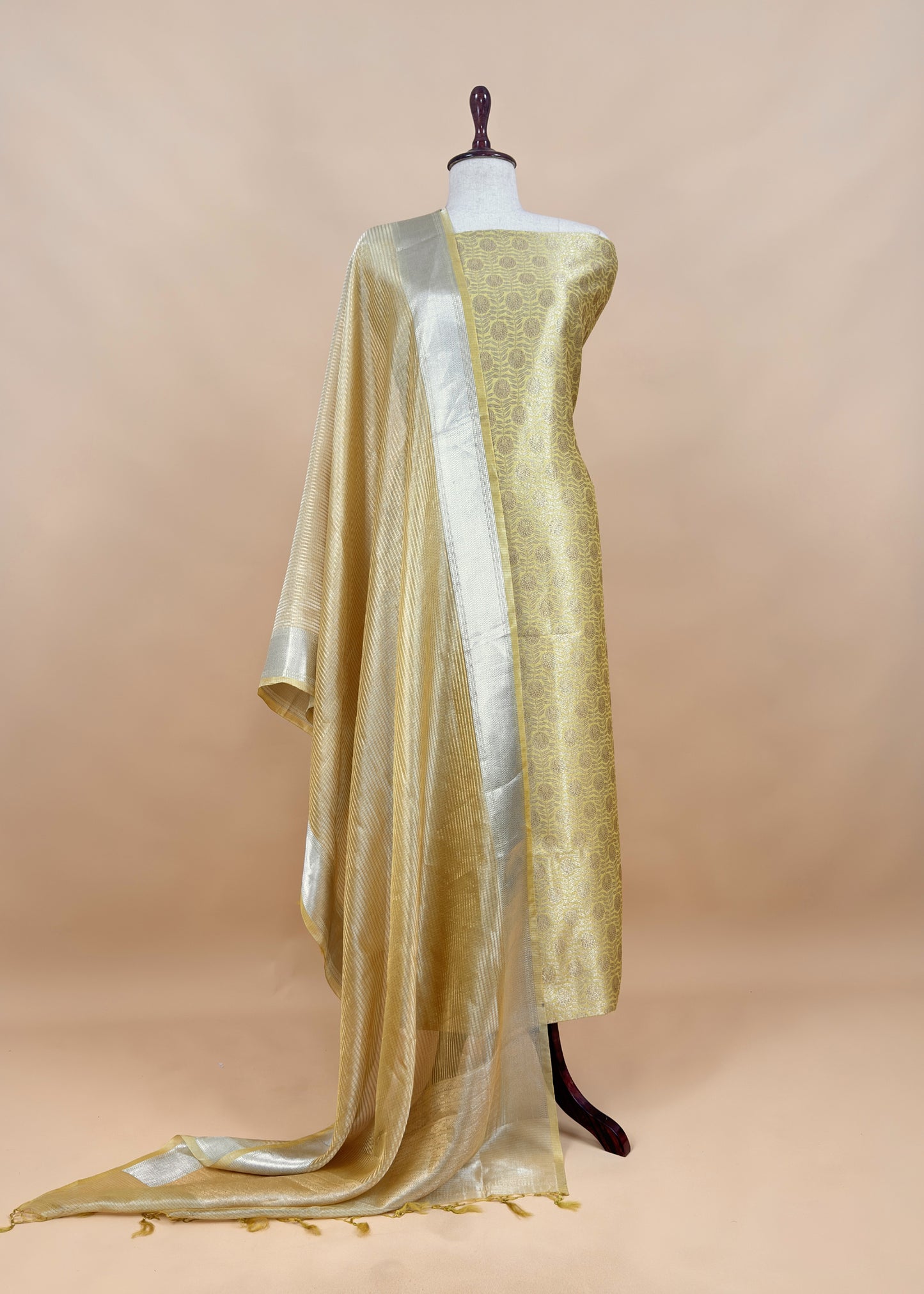 Blue Brocade Silk Kurta And Zari Panel Silk Dupatta