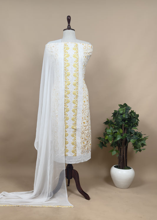 White And Yellow Pure Cotton Suit