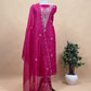 Mexican Pink Chidiya Organza Silk Suit Fabric With Dori, Dabka Hand Embroidery