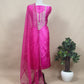 Rani Pink Leheriya Upada Silk Suit With Organza Dupatta And Gotta Patti Handwork