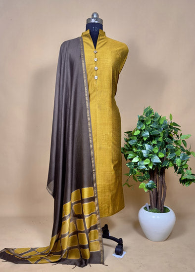 Golden Yellow Maheshwari Suit With clamping Dupatta