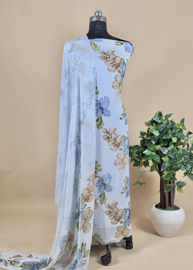 Blue Chinnon Suit Chiffon Dupatta