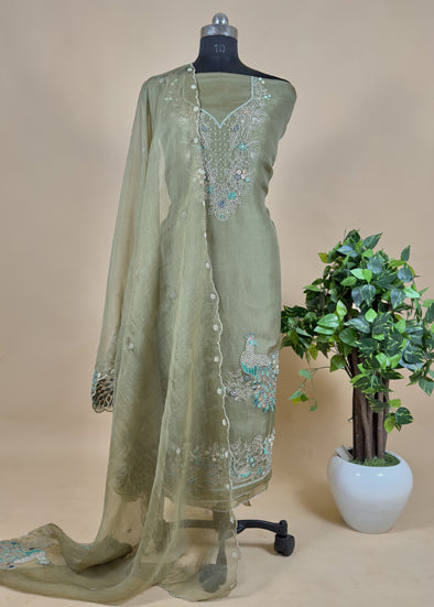 Pure Organza Dupatta Suit With Hand Embroidered