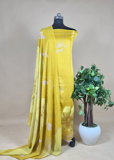 Yellow Abstract Unstitched Cotton Suit With Dupatta