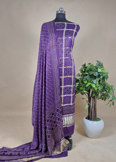 Royal Purple Gharchola Unstitched Suit With Modal Silk