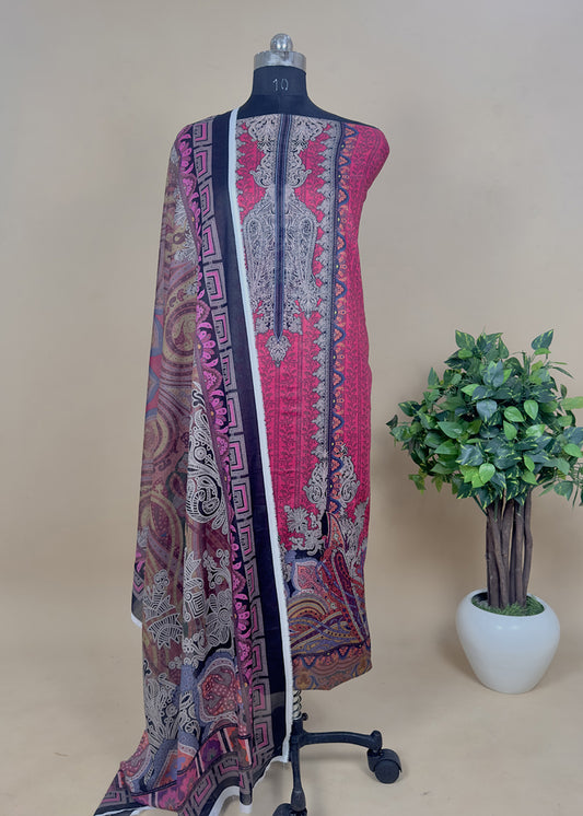 Red Digital Print Pakistani Suit In Lawn Fabric