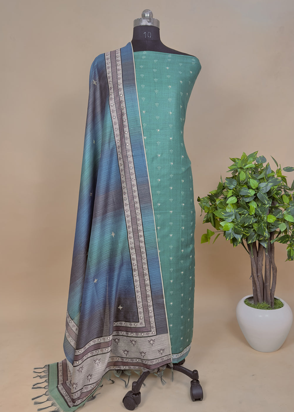 Wine Chanderi Silk Unstitched Suit With Gotta Patti And Mirror Work Dupatta