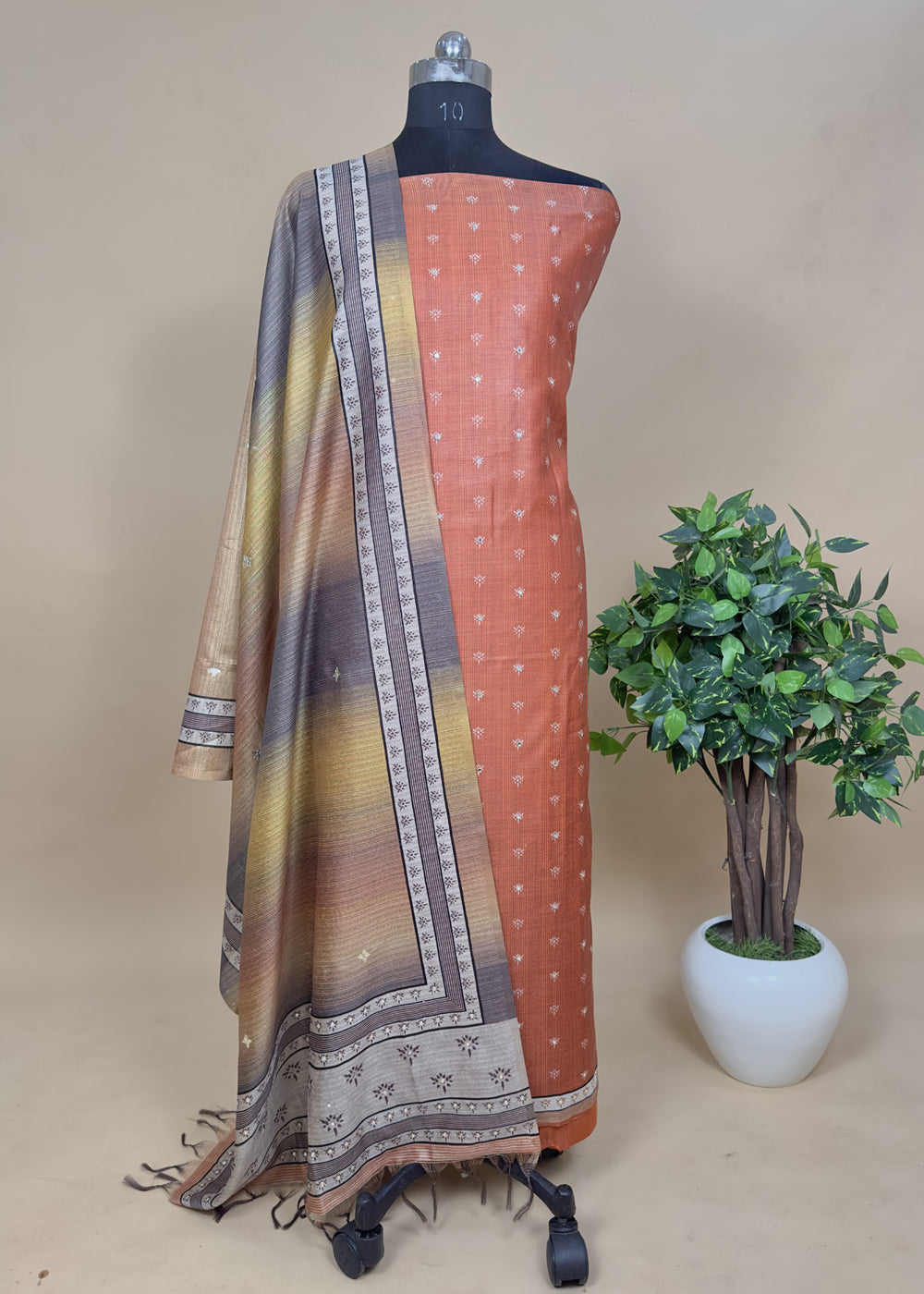 Wine Chanderi Silk Unstitched Suit With Gotta Patti And Mirror Work Dupatta