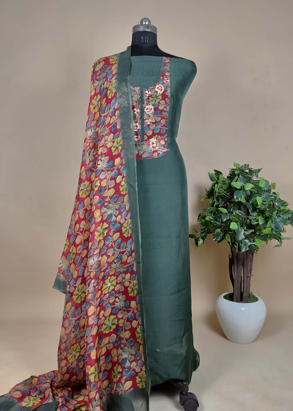 Black Organza Suit With Kalamkari Dupatta