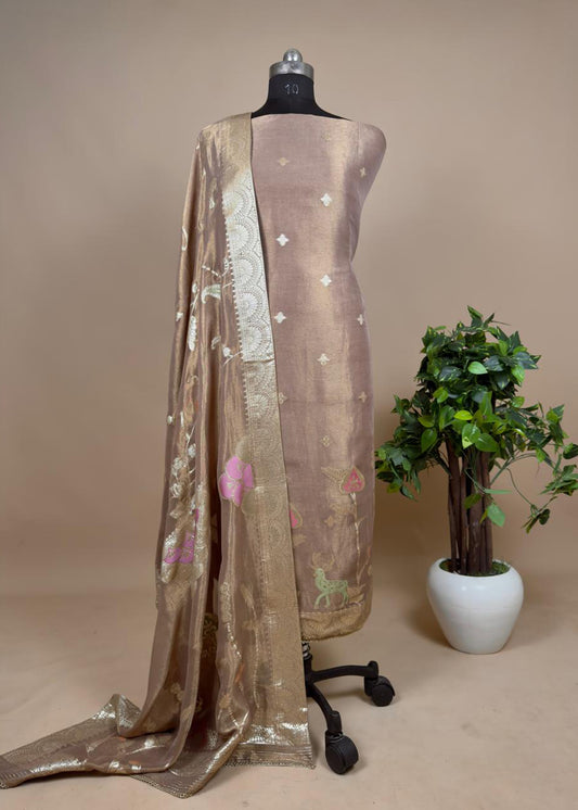 Unstitched Silk Suit With Zari Weaving