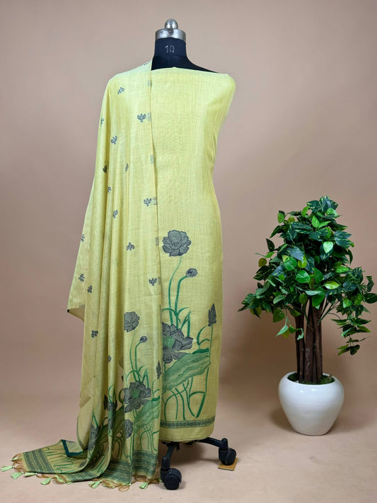 Green Jamdani Weaving Unstitched Suit In Maheshwari