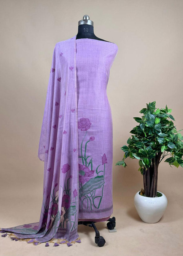 Purple Jamdani Weaving Unstitched Suit In Maheshwari