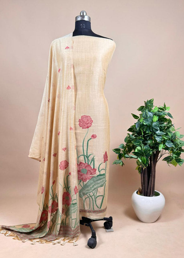 Green Jamdani Weaving Unstitched Suit In Maheshwari