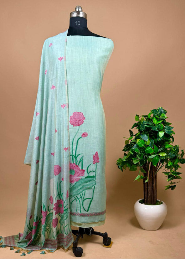 Green Jamdani Weaving Unstitched Suit In Maheshwari