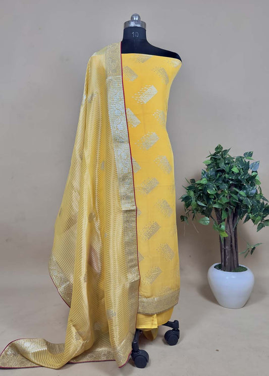 Yellow Banarasi soft silk suit