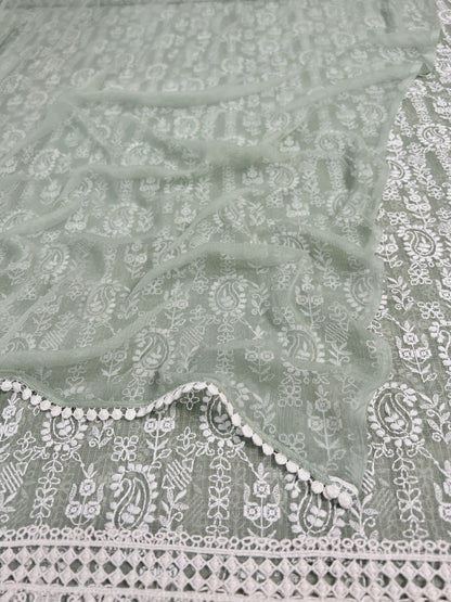Embroidered Kota Doria Suit And Chiffon Suit In Pastel Shade