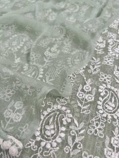 Embroidered Kota Doria Suit And Chiffon Suit In Pastel Shade