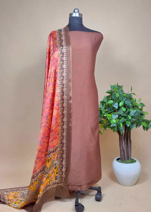 Brown Maheshwari Silk Suit With Kalamkari Dupatta