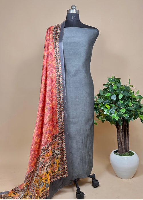 Brown Maheshwari Silk Suit With Kalamkari Dupatta