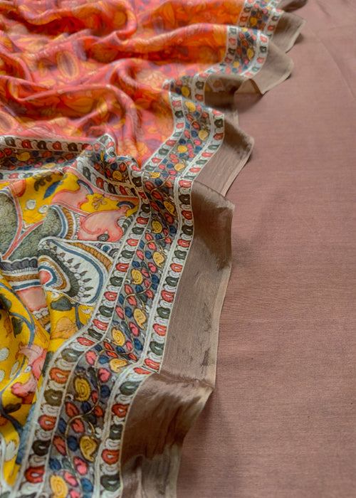 Brown Maheshwari Silk Suit With Kalamkari Dupatta