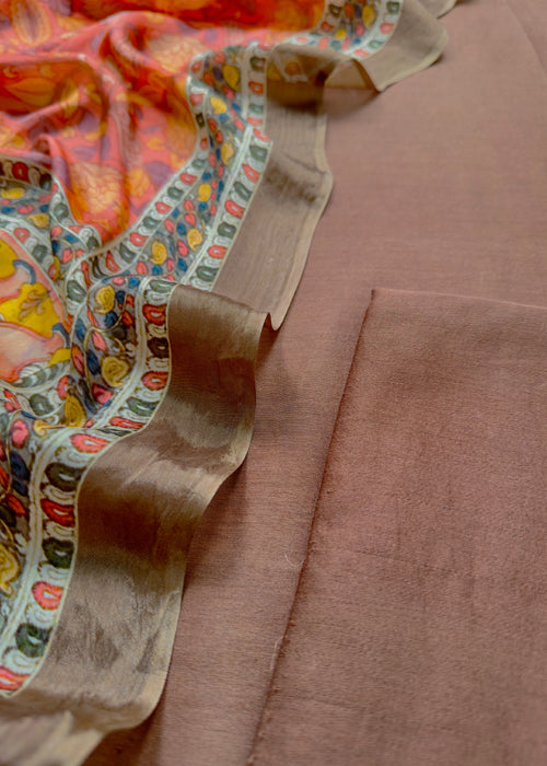 Brown Maheshwari Silk Suit With Kalamkari Dupatta