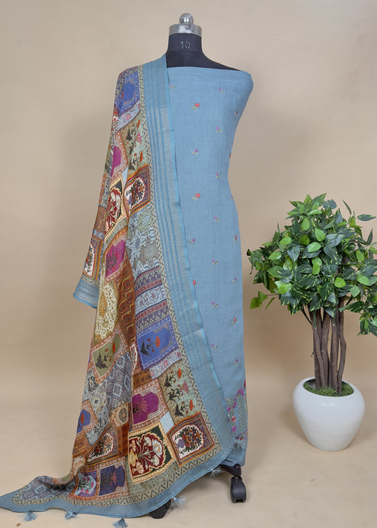 unstitched Embroidered Linen Suit
