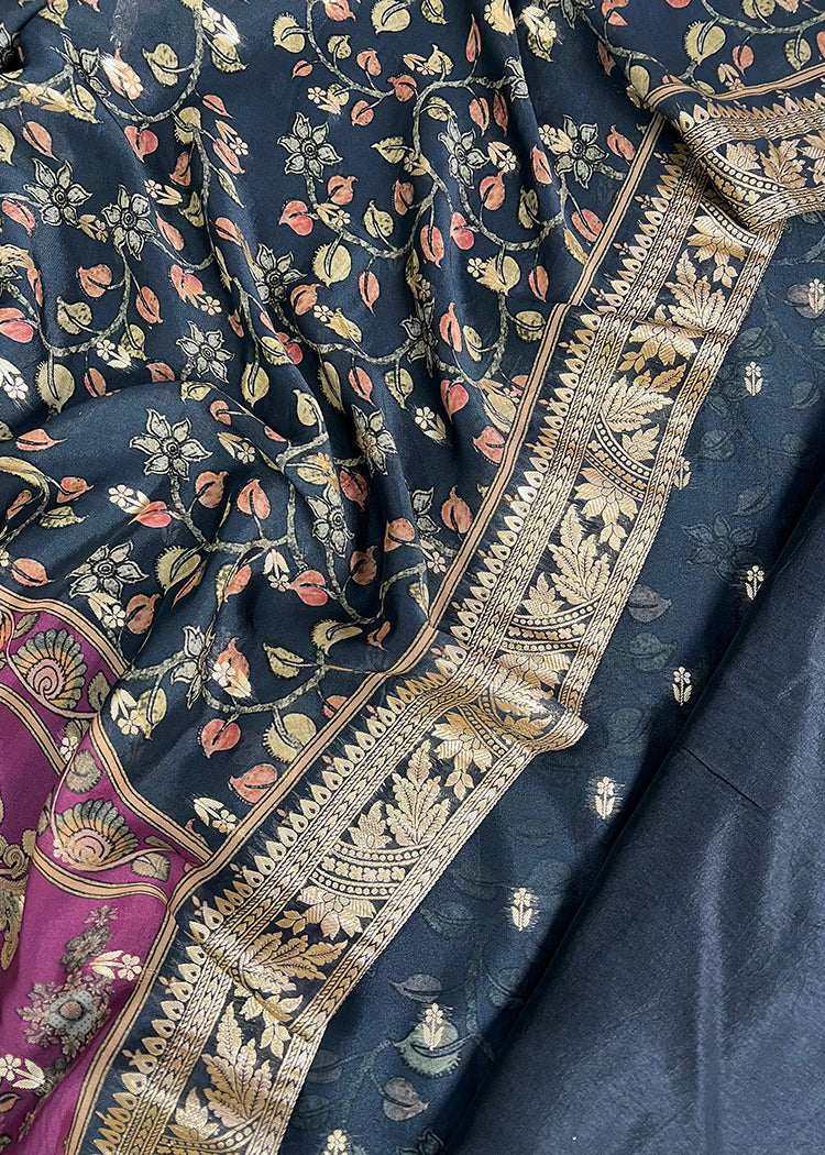 Blue Festive Wear Organza Silk Weaving Suit
