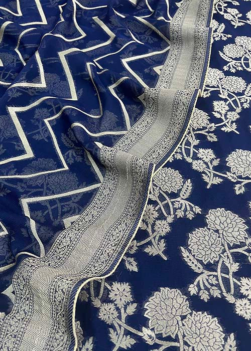 Blue Banarasi Suit In Pure Georgette Kurta