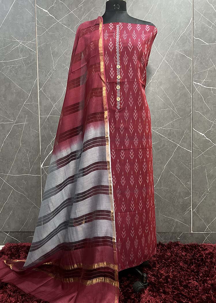 Mesmericed Ikkat Suit In Pure Maheshwari Fabric