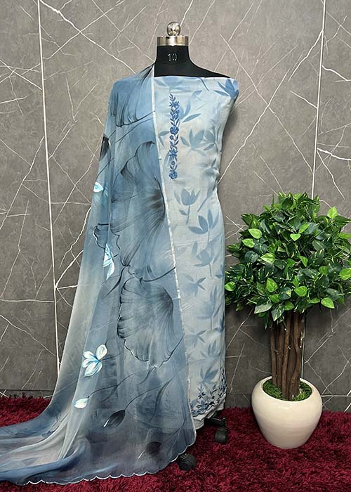 Blue Floral  Organza Suit Set