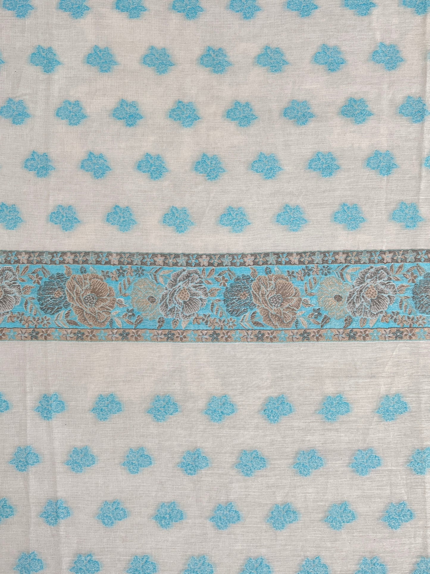White And Blue Cotton Silk Suit With Zari weaving