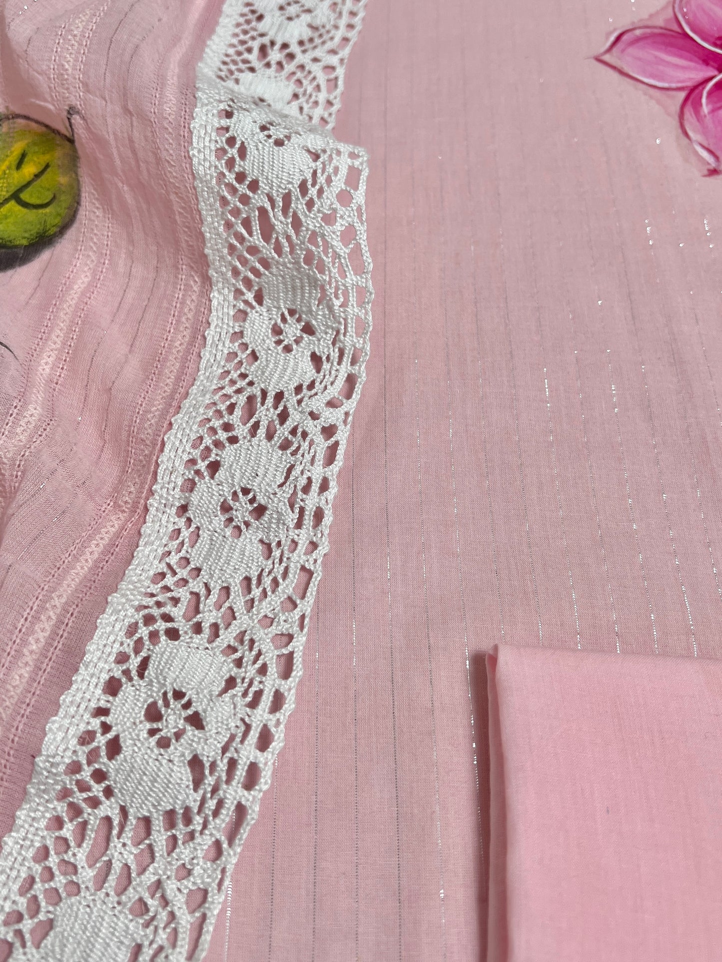 Pink Unstitched Pakistani Suit In Mulmul Cotton