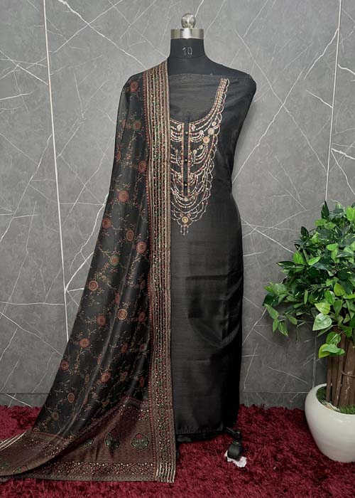 Pure Chanderi Suit With Embroidery And kalamkari Dupatta