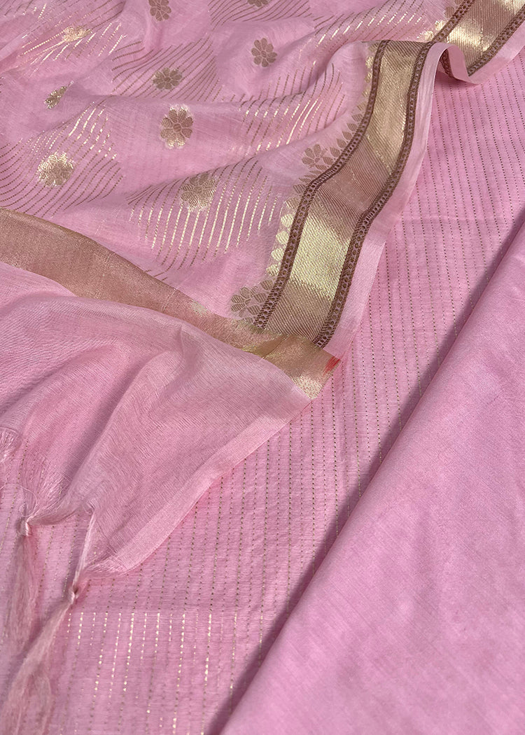 Pink Chanderi Suit with Kantha Work